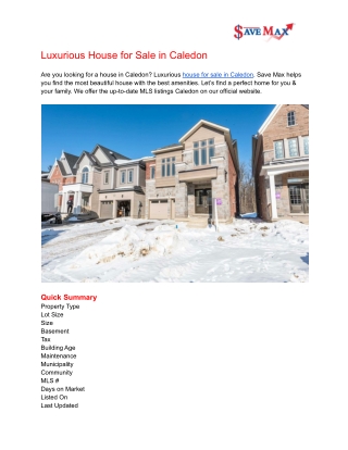 Luxurious House for Sale in Caledon - Save Max