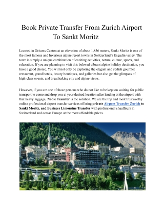 Book Private Transfer From Zurich Airport To Sankt Moritz