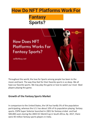 How Does NFT Platforms Works For Fantasy Sports?