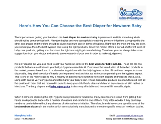 Here’s How You Can Choose the Best Diaper for Newborn Baby