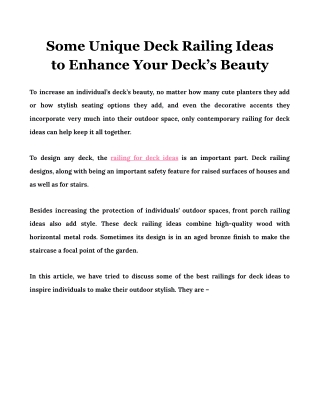 Some Unique Deck Railing Ideas to Enhance Your Deck’s Beauty