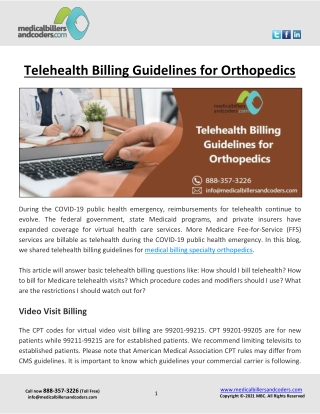 Telehealth Billing Guidelines for Orthopedics