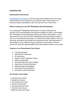 Decentraland Clone Script - Developcoins