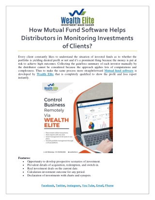 How Mutual Fund Software Helps Distributors in Monitoring Investments of Clients
