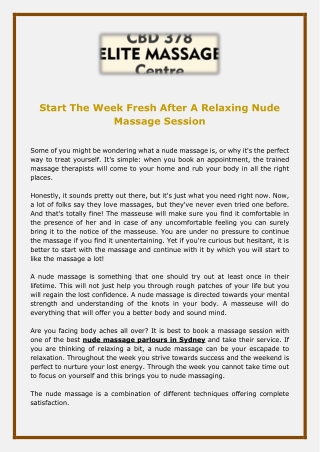 Start The Week Fresh After A Relaxing Nude Massage Session