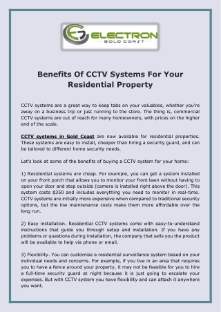 Benefits Of Cctv Systems For Your Residential Property