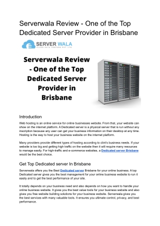 Serverwala Review - One of the Top Dedicated Server Provider in Brisbane