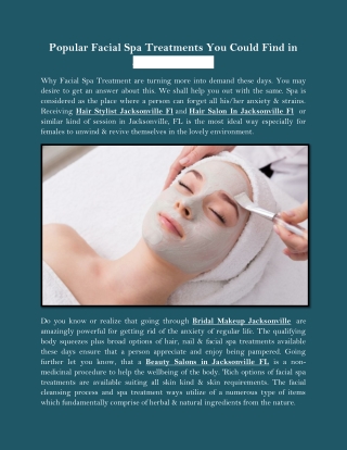 Popular Facial Spa Treatments You Could Find in Jacksonville FL