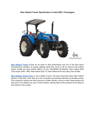 New Holland Tractor specification in India 2022 | Tractorgyan