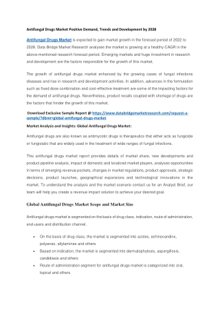 Antifungal Drugs Market Positive Demand, Trends and Development by 2028