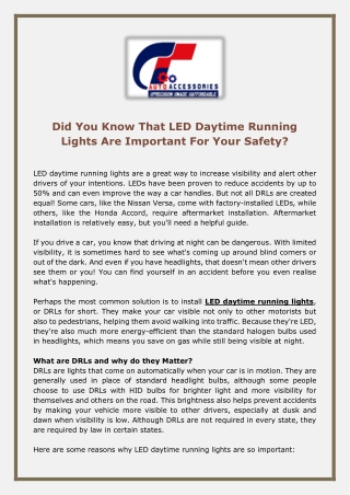 Did You Know That LED Daytime Running Lights Are Important For Your Safety