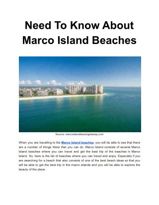 Need To Know About Marco Island Beaches
