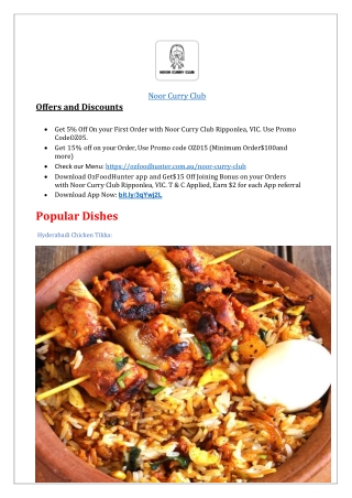 10% Off - Noor Indian Curry Club Ripponlea menu,VIC