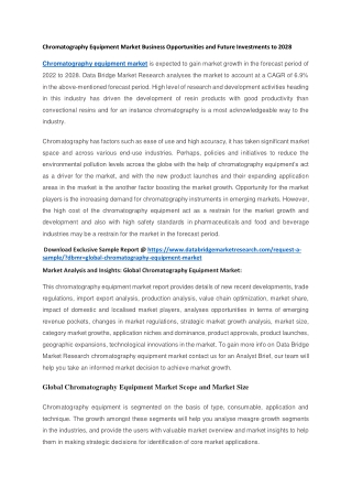 Chromatography Equipment Market Business Opportunities and Future Investments to 2028