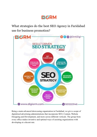 What strategies do the best SEO Agency in Faridabad use for business promotion