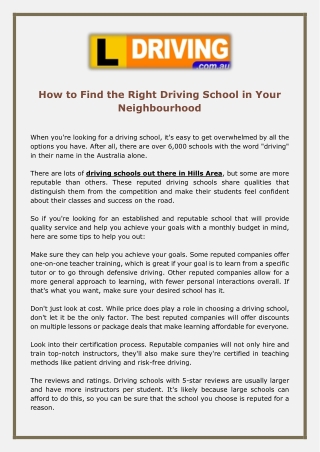 How to Find the Right Driving School in Your Neighbourhood
