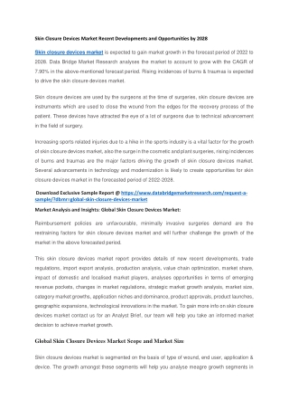 Skin Closure Devices Market Recent Developments and Opportunities by 2028