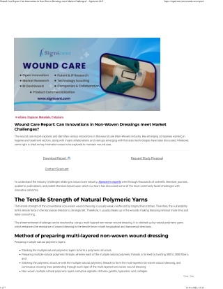 Wound Care Report Can Innovations in Non-Woven Dressings meet Market Challenges - Signicent LLP