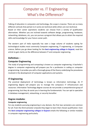 Computer vs. IT Engineering What’s the Difference?