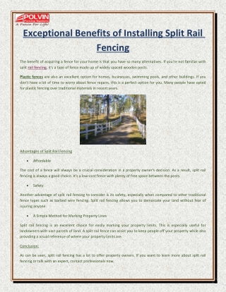 Exceptional Benefits of Installing Split Rail Fencing