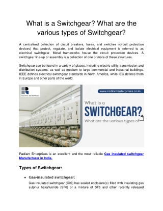 Radiant Enterprises - What is a Switchgear_ What are the various types of Switchgear