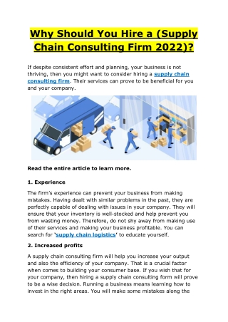Why Should You Hire a (Supply Chain Consulting Firm 2022)?
