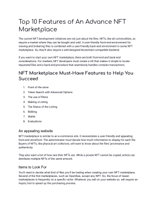 Top 10 Features of An Advance NFT Marketplace