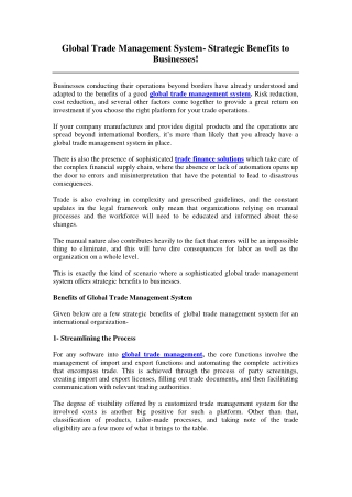 Global Trade Management System- Strategic Benefits to Businesses!