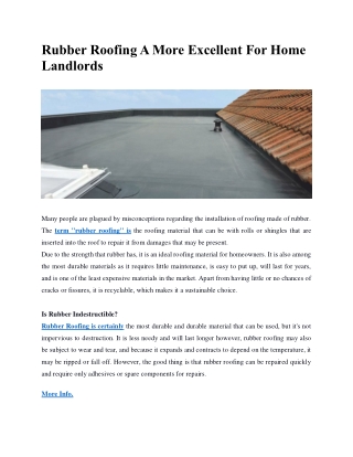 Rubber Roofing A More Excellent For Home Landlords