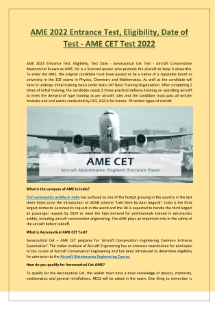 AME 2022 Entrance Test, Eligibility, Date of Test - AME CET Test 2022
