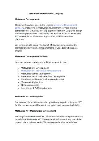 Metaverse Development Company - BlockchainAppsDeveloper