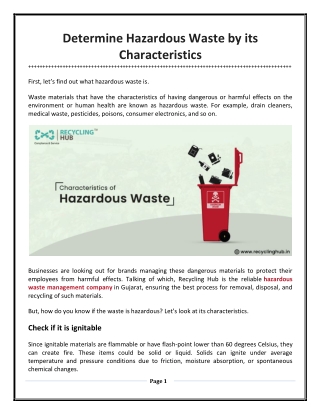 Determine Hazardous Waste by its Characteristics