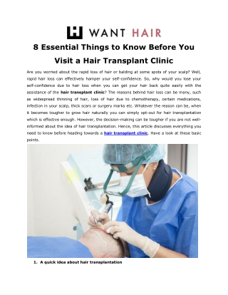 8 Essential Things to Know Before You Visit a Hair Transplant Clinic