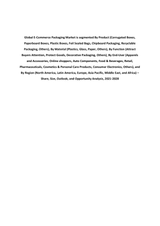 Global E-Commerce Packaging Market Analysis 2022
