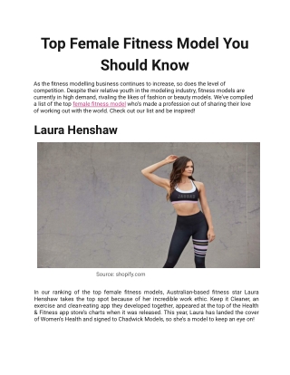 Top Female Fitness Model You Should Know