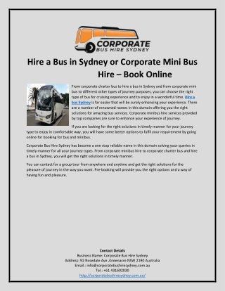 Hire a Bus in Sydney or Corporate Mini Bus Hire – Book Online