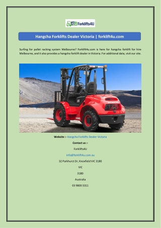 Hangcha Forklifts Dealer Victoria  forklift4u.com
