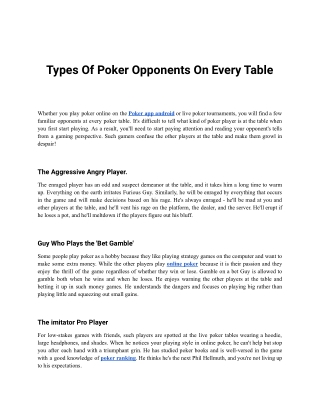 Types Of Poker Opponents On Every Table