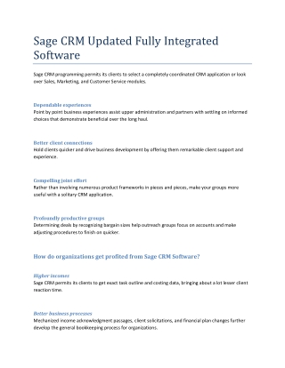 Sage CRM Updated Fully Integrated Software