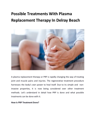 Possible Treatments With Plasma Replacement Therapy In Delray Beach