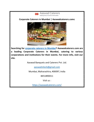 Corporate Caterers in Mumbai | Aaswadcaterers.com