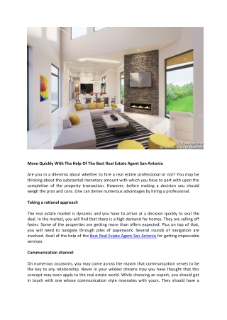 Move Quickly With The Help Of The Best Real Estate Agent San Antonio