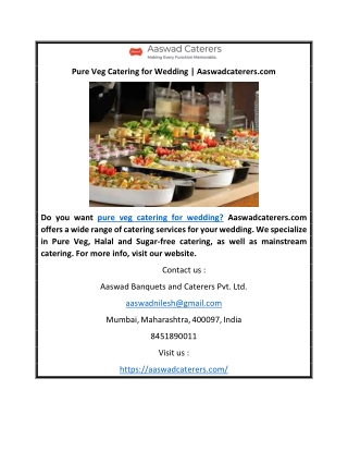 Pure Veg Catering for Wedding | Aaswadcaterers.com