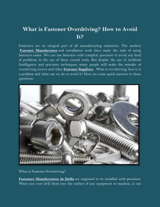 What is Fastener Overdriving How to Avoid It