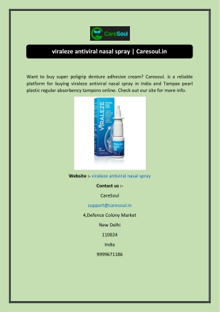 viraleze antiviral nasal spray  Caresoul.in