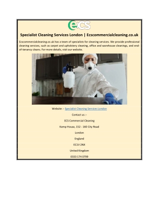 Specialist Cleaning Services London | Ecscommercialcleaning.co.uk
