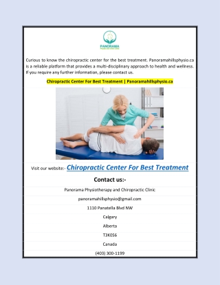 Chiropractic Center For Best Treatment | Panoramahillsphysio.ca