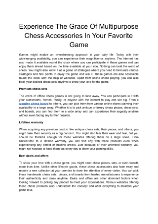 Experience The Grace Of Multipurpose Chess Accessories In Your Favorite Game