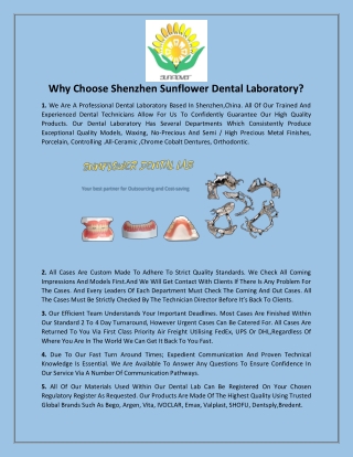 Why Choose Shenzhen Sunflower Dental Laboratory?