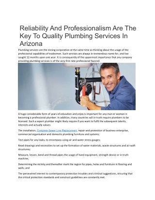 Reliability And Professionalism Are The Key To Quality Plumbing Services In Arizona